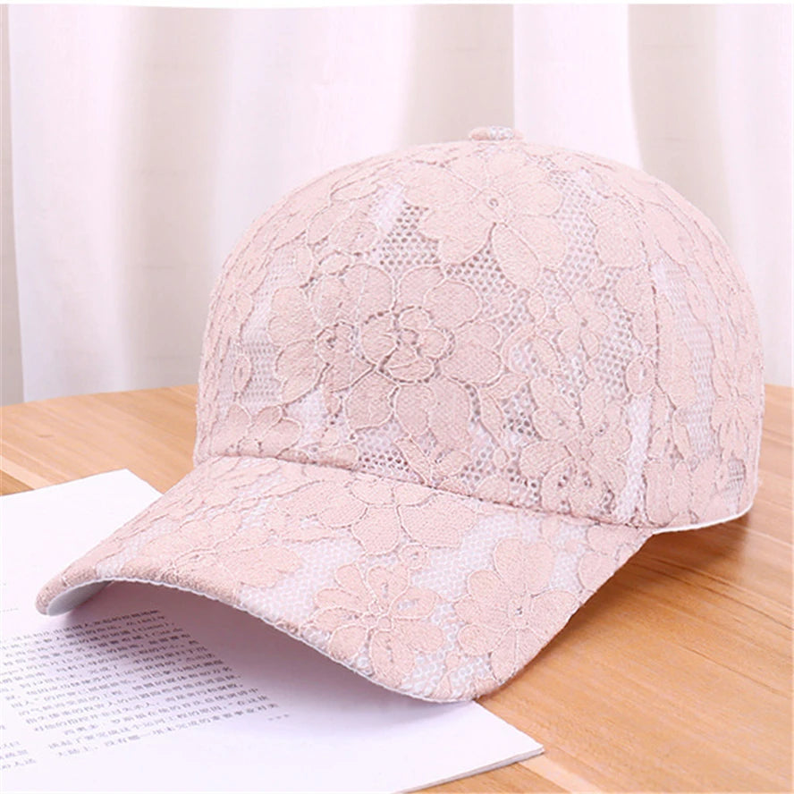 Baseballkappen für Damen im Prinzessinnen-Stil mit Spitzenstickerei und Blumenmuster aus Netzstoff für Frühling und Sommer – atmungsaktive Snapback-Kappen für junge Damen BQ091