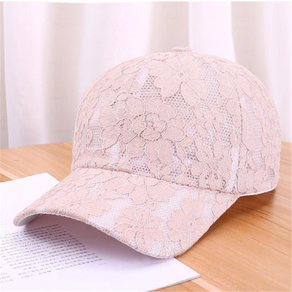 Baseballkappen für Damen im Prinzessinnen-Stil mit Spitzenstickerei und Blumenmuster aus Netzstoff für Frühling und Sommer – atmungsaktive Snapback-Kappen für junge Damen BQ091