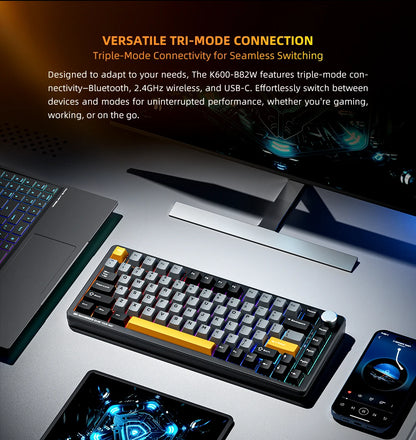 Tastiera meccanica Machenike K600-B82W Tri-Mode con montaggio Gasket, layout ANSI 75%, retroilluminazione RGB, tastiera gaming wireless