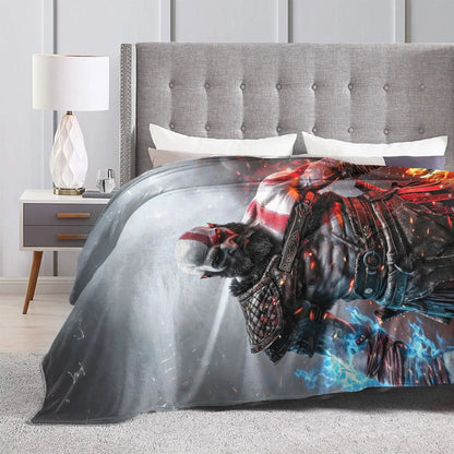 God of War Games Kratos Cartoon Flannel Blanket  Super Soft Throw Blanket for Couch Bed Travel Street Trend Bedspread Sofa Bed