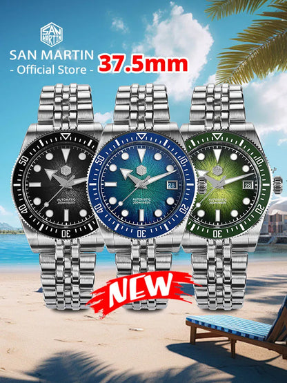 Orologio subacqueo di lusso da uomo San Martin 40mm, Miyota 9015, quadrante smaltato sunburst, automatico meccanico, impermeabile 200m, SN0148