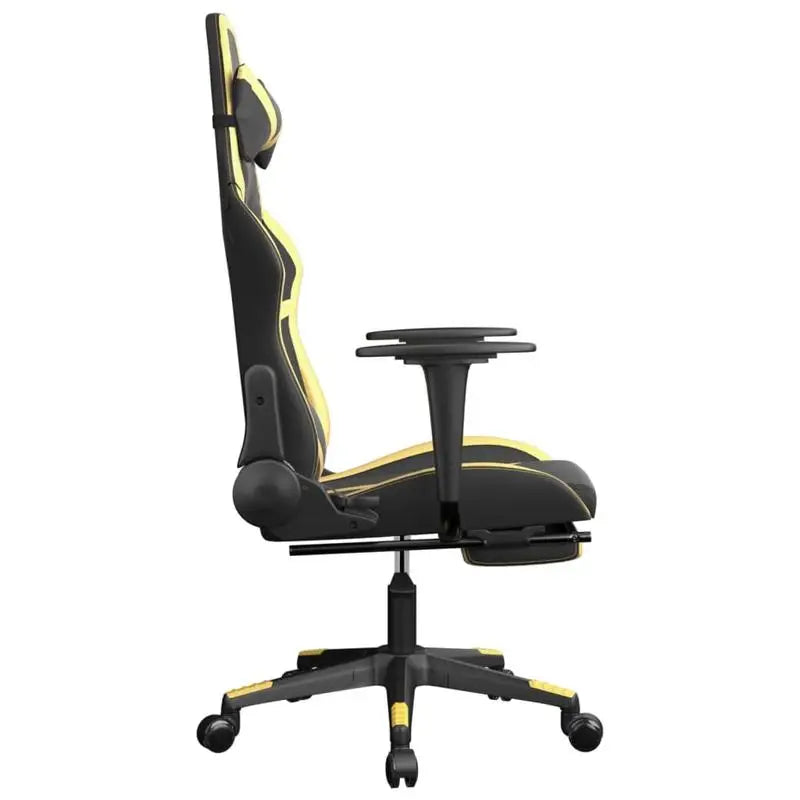 Gaming Chair with Footrest Black and Gold 67X64X116-127 cm in Imitation Leather, Reclining 360 Swivel Chair Can Carry 110 kg