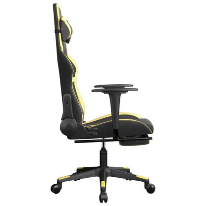 Gaming Chair with Footrest Black and Gold 67X64X116-127 cm in Imitation Leather, Reclining 360 Swivel Chair Can Carry 110 kg