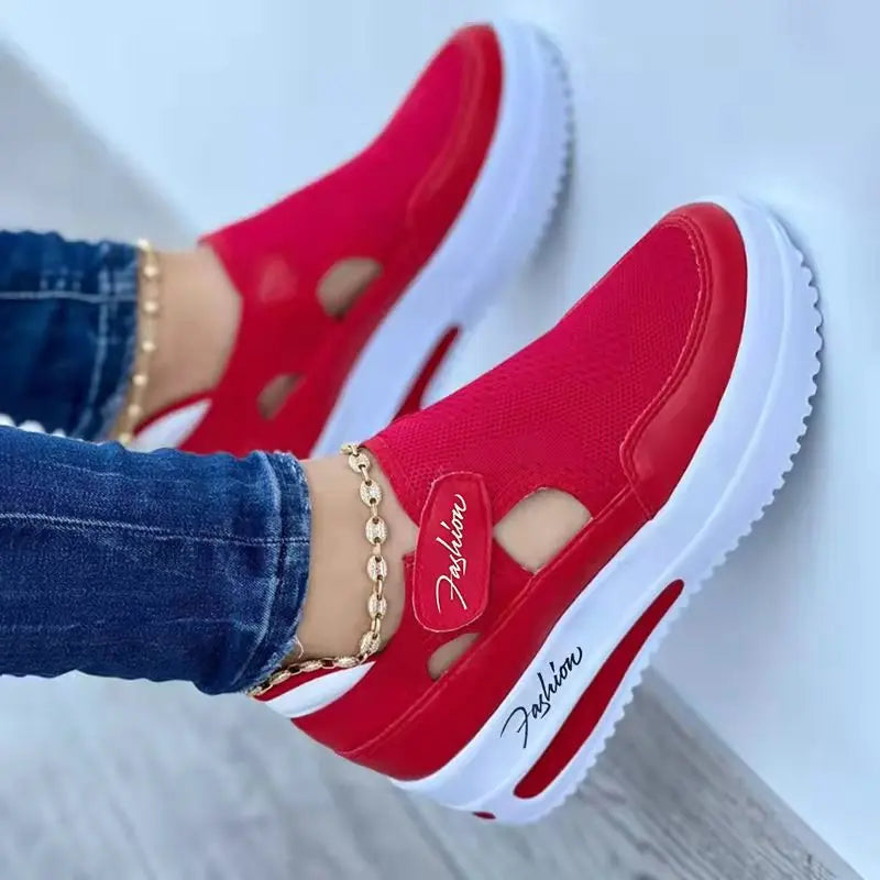 Large Casual Single Shoes for Women 2025 New Summer Flat Bottom Breathable Casual Mesh Fashionable Thick-Soled Sports Shoes