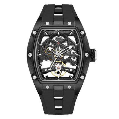 MEGIR 2242 Blue Automatic Watch for Men Sport Waterproof Stainless Steel Mechanical Wristwatch with Silicone Strap Skeleton Dial