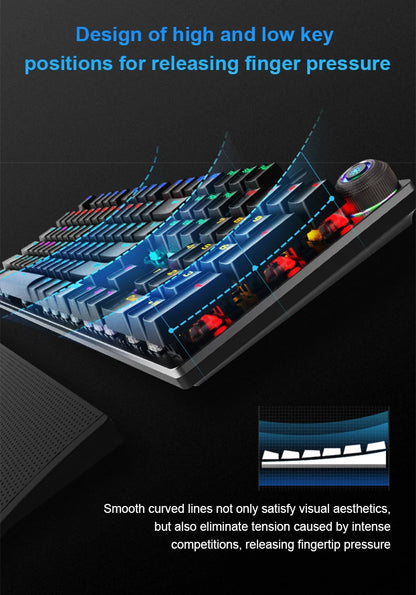 Teclado mecánico AULA F2088 con cable para gaming, perilla multifunción, 104 teclas, retroiluminación mágica y programación de macros para ordenador