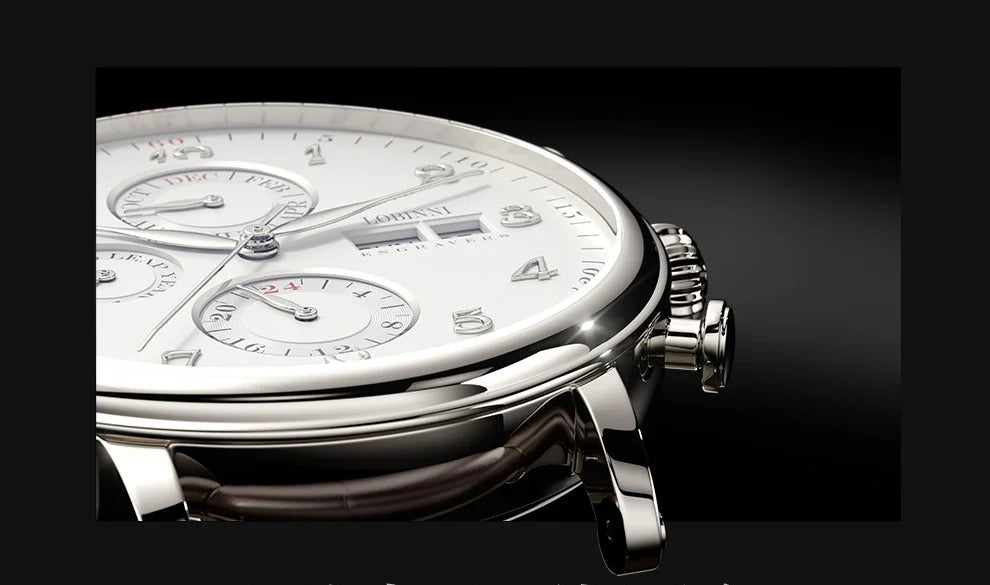 Reloj de lujo suizo LOBINNI para hombre, mecánico automático con calendario perpetuo, cristal de zafiro y multifunción L13019-8