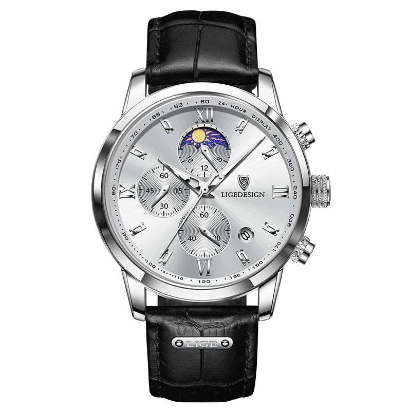 LIGE Casual Men Watch Luxury Leather Waterproof Sport Quartz Wristwatch Chronograph Military Watch for Men Relogio Masculino