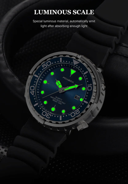 FOXBOX  Top Brand Fashion Diver Watch Men 50ATM Waterproof Date Clock Sport Watches Mens Quartz Wristwatch Relogio Masculino