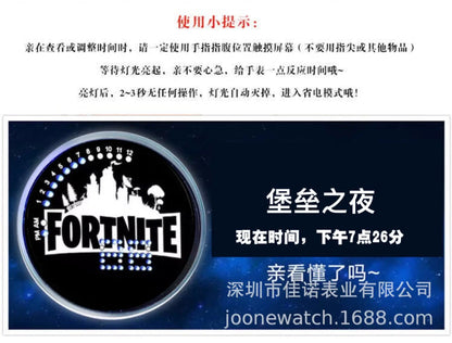 Relógio Fortnite kawaii personalizado com luz noturna LED tátil, estilo cartoon e fashion, relógio eletrónico para estudantes, presente para amigos