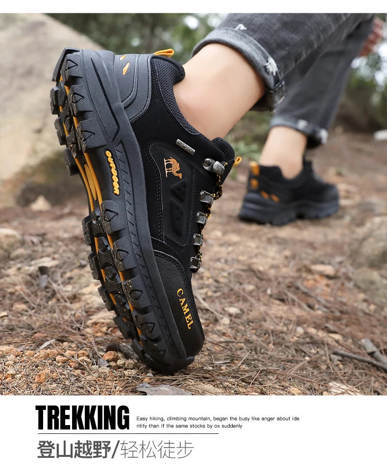 Classic Black Men's Hiking Shoes Outdoor Low-Cut Climbing Walking Shoes Trekking Sneakers Non-Slip Mountaineering Shoes for Men