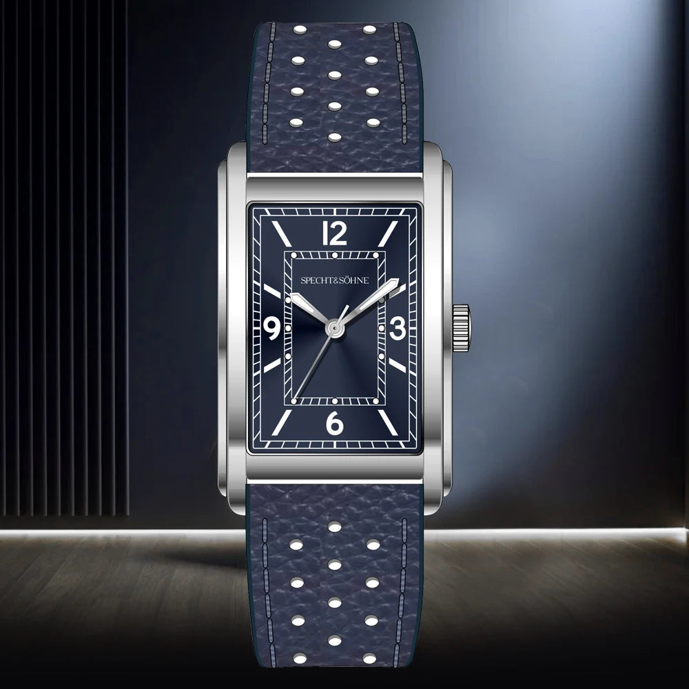 Specht & Söhne New fashion 28MM Square Watch For Men VH31 Movt Sports Watches Blue Stainless Steel Sapphire Crystal Waterproof