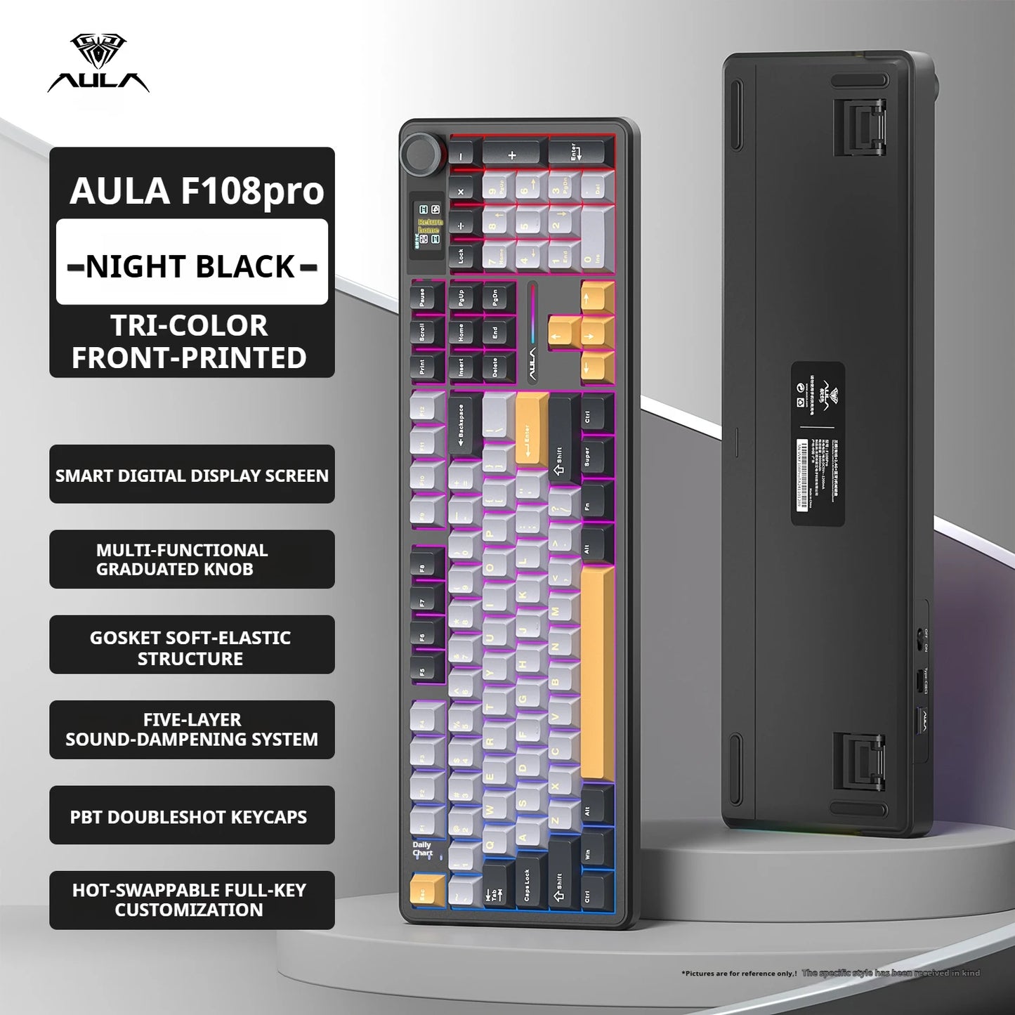 Teclado mecánico AULA F108 PRO personalizado con diseño 100%, retroiluminación RGB, Bluetooth inalámbrico, interruptor HiFi para gaming