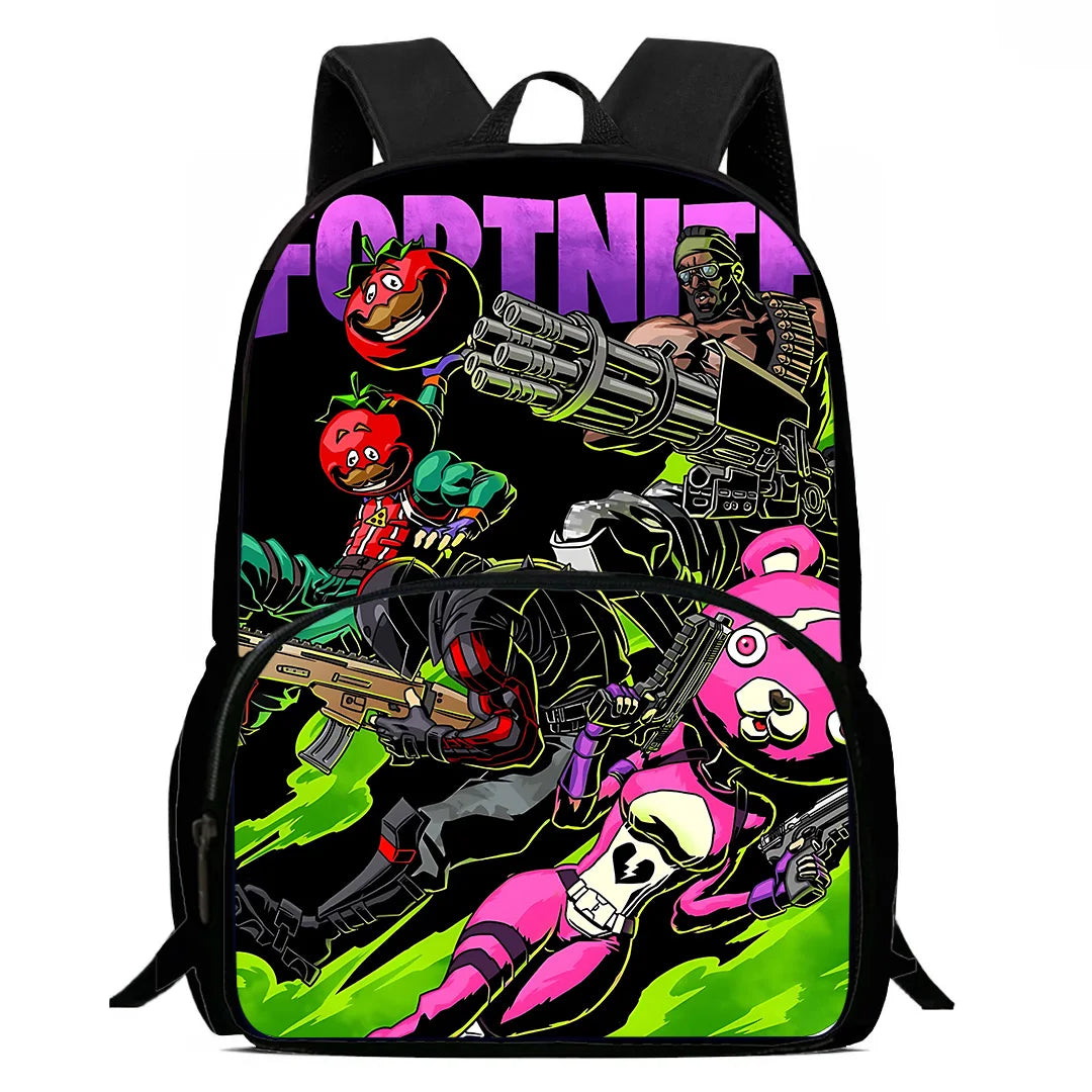 Mochilas Infantis com Design de Jogo Popular, Saco de Almoço e Estojo, Mochilas Escolares de Grande Capacidade para Alunos, Rapaz e Rapariga, Melhor Presente F-FortniteS