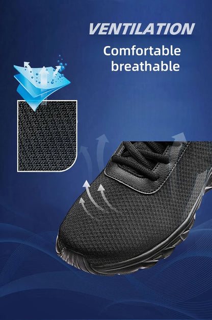 Men's Casual Sports Shoes, Black Mesh Breathable Running Shoes, Soft Sole Lightweight Flat Work Shoes
