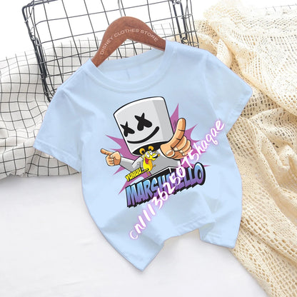 T-shirts de Criança Fortnite com Estampado de Figuras Cartoon do Jogo Fortress Night, Tops de Manga Curta para Verão, Roupa para Rapazes e Raparigas
