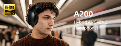 Oneodio SuperEQ A200 Cuffie wireless Bluetooth 5.4 ANC – Headset over-ear con cancellazione del rumore, microfono ENC, audio Hi-Res e controllo tramite app