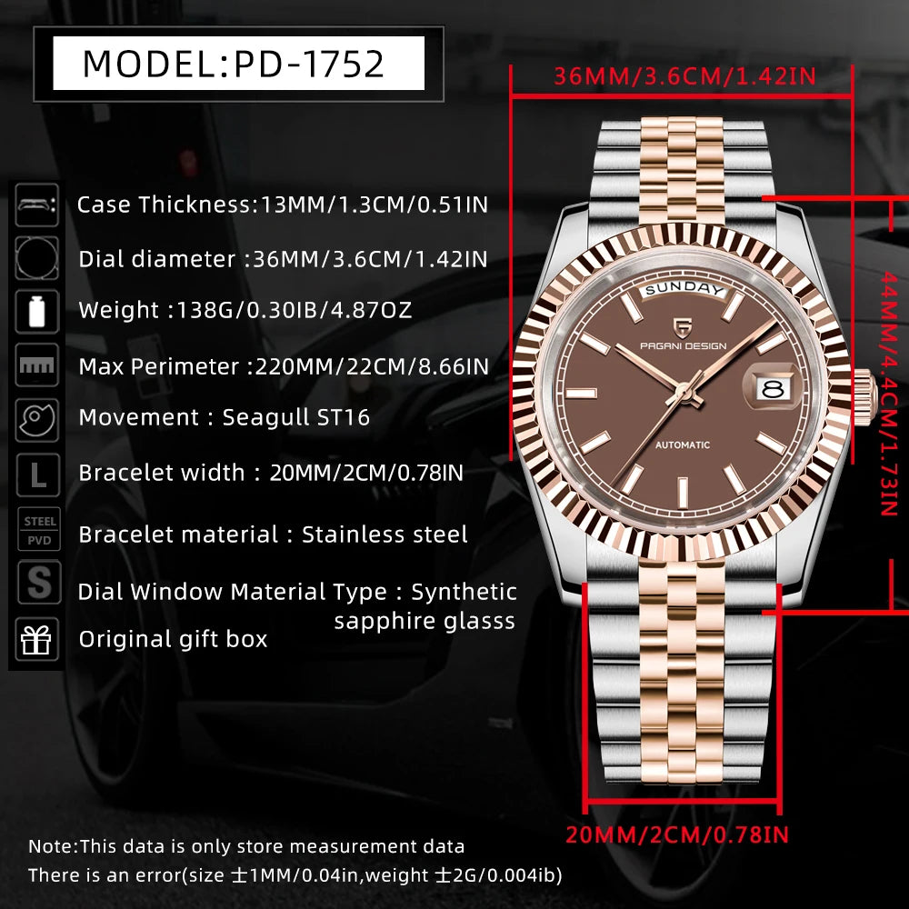 PAGANI DESIGN Enamel Dial 2026 New DD36 Men's Watches Silver Gold Luxury Automatic Watch Men Waterproof Mechanical Wristwatch