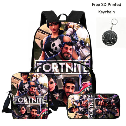 FORTNITE 3-Piece School Backpack Set with Front Pocket Bag, Crossbody Bag, and Pencil Case for Ages 5-10 Boys and Girls, Lightweight, Includes Free 3D Printed Keychain