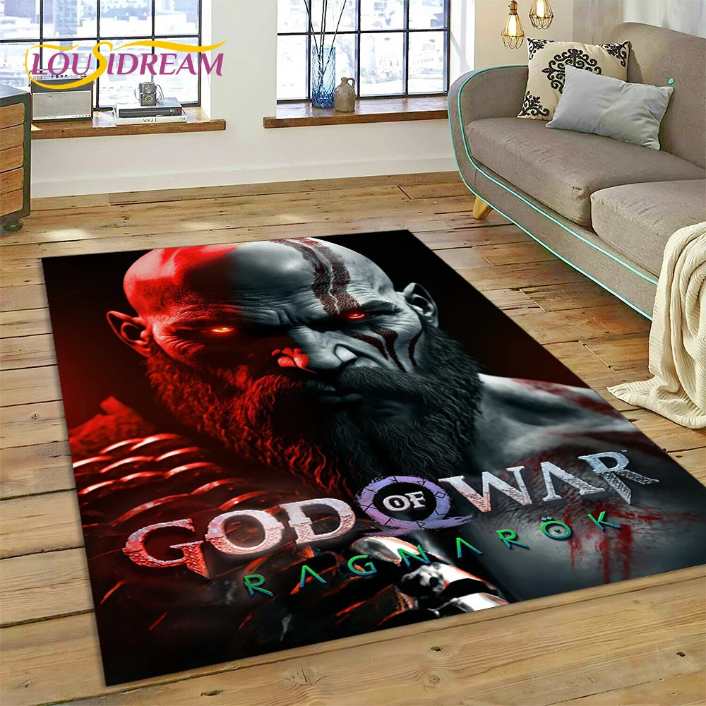 God of War Games Kratos Cartoon 3D Carpet Rug for Bedroom Living Room Home Sofa Decoration,Children Game Large Decor Floor Mat