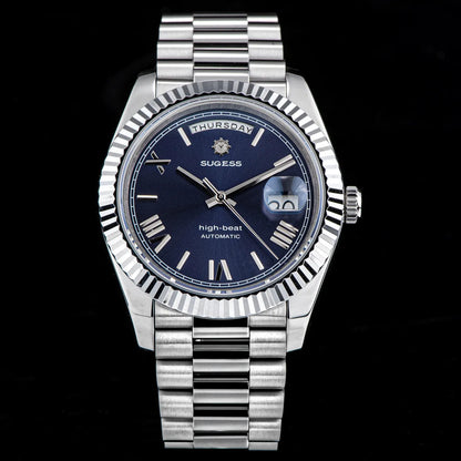 Sugess 40mm Men's Watches Automatic Date Mechanical Day Wristwatch Peacock SL3034 Movement Sapphire Waterproof Luxury Retro New