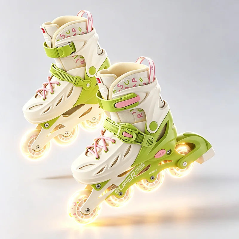 Inline Skates Boy Black Adjustable Size Pink Girl Children Sports Rollerblades High Speed New LED Light-Up Professional