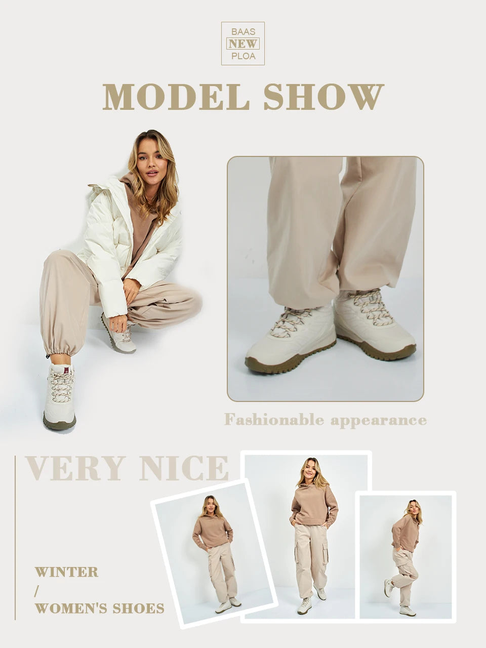 Baasploa Winter Women’s Sneakers Plush Warm Snow Boots Non-Slip Waterproof Shoes Women’s Outdoor Boots Walking Shoes