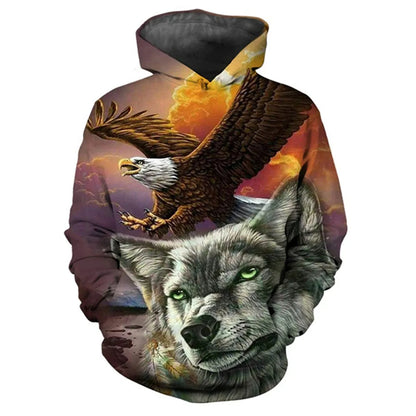 Animal Tiger Eagle Wolf 3D Print Men Women Loose Hoodie Casual Oversized Pullover Popular Fashion Sweatshirt Trend Men's Clothing