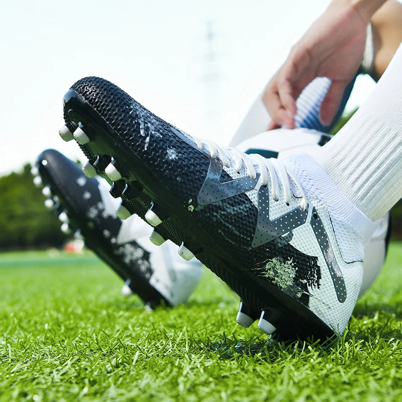 AG/FG Long Studs Soccer Shoes, PU Fabric Mixed Upper, TPU Sole Wear-Resistant Anti-Slip, Men Women Kids Youth Outdoor Sports
