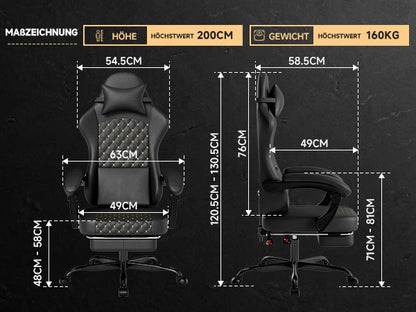PINGGO Ergonomic Game Chair with Footrest Massage PVC Leather Office Chair for PC Gaming Weight Capacity 150kg