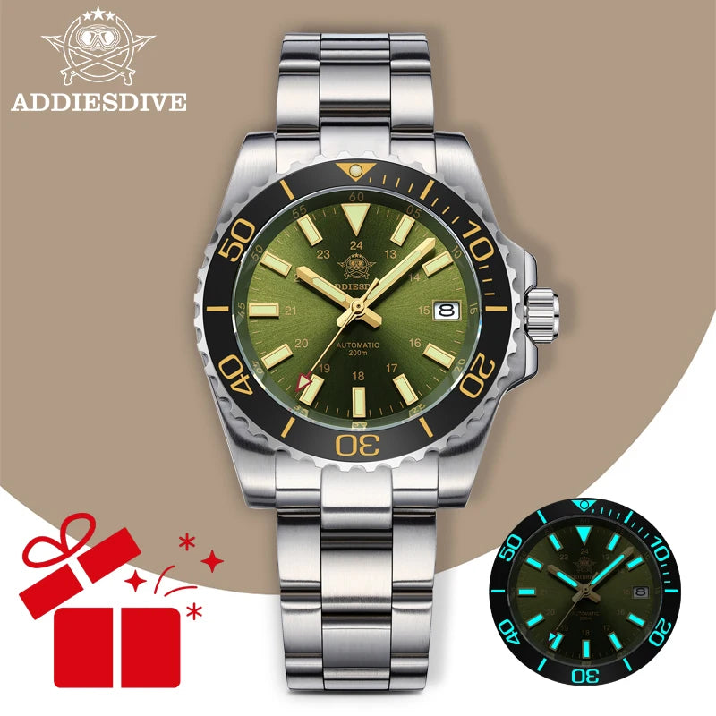 ADDIESDIVE Men Luxury Watch Sapphire Crystal Ceramic Ring 20Bar Diving Luminous Automatic Mechanical Watch Exquisite Gift Clock