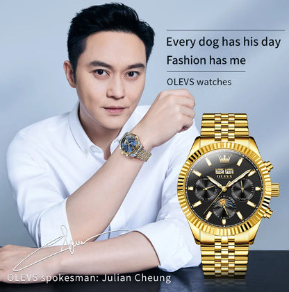 OLEVS 6688 Fashion Automatic Mechanical Men's Watch Moon Phase Dual Calendar Waterproof Luminous Luxury Business Watch for Man