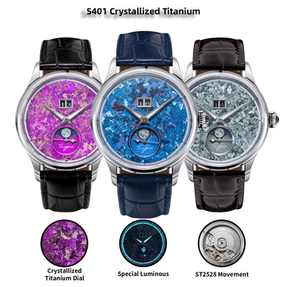 Automatic Man Watch Moon-Phase ST2528 Movement Waterproof Mechanical Wristwatches Sapphire Crystal Titanium Dials Clock S401 New