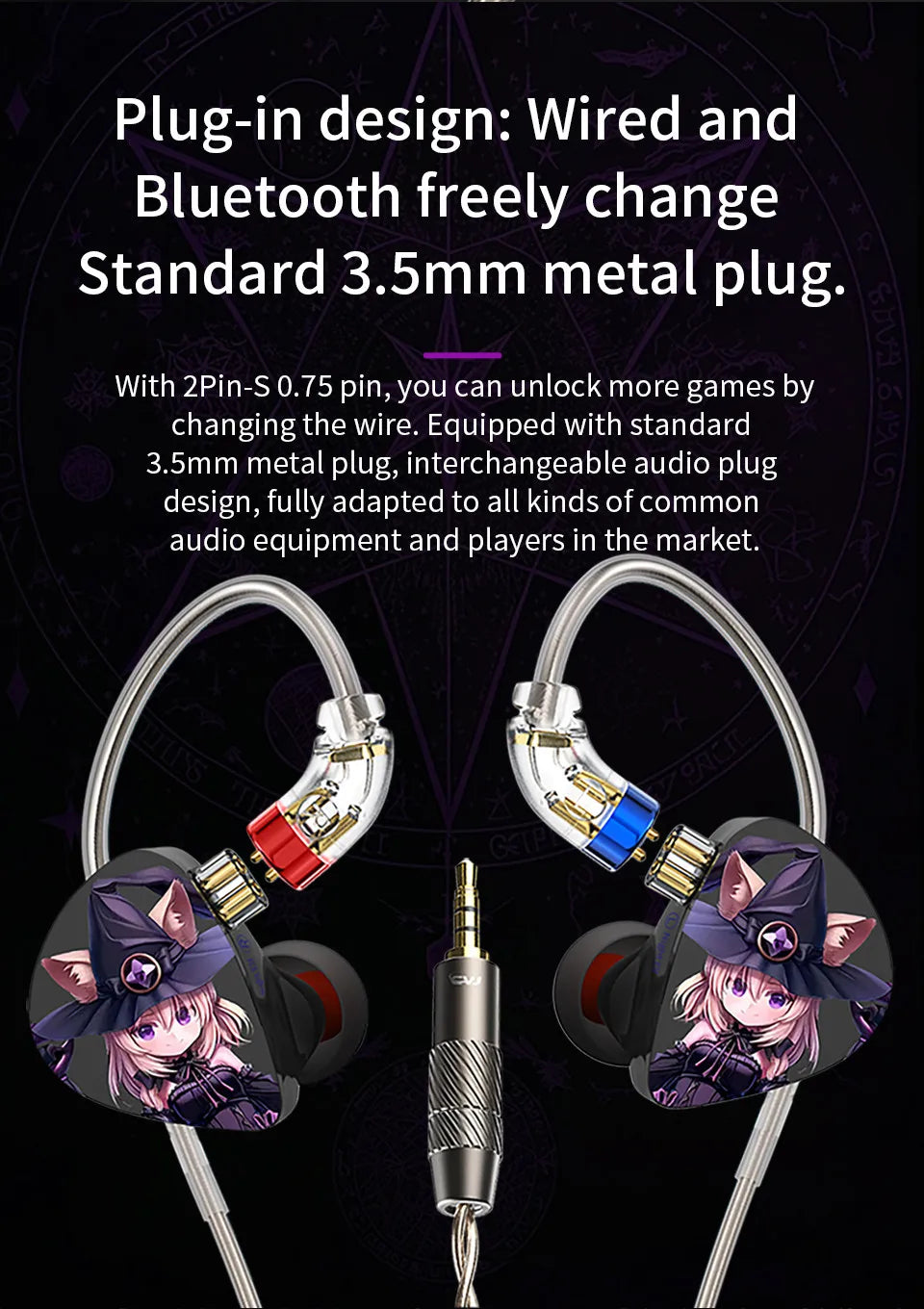 CVJ Nightelf in ear earphones Dual-channel three-unit  3.5mm metal plug earphone with silver-plated wire rod