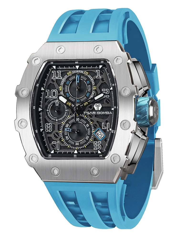 TSAR BOMBA Watch for Men Luxury Brand Tonneau Design Waterproof Clock Stainless Steel Wristwatch Fashion Rectangle Men's Watch
