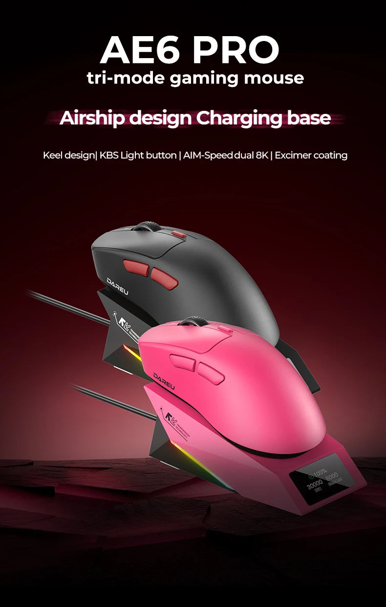 DAREU Wireless Gaming Mouse 8kHz Polling Rate AIM-750 (3950) 30000 DPI Tri-Mode Mouse Gamer 60g with Charging Base