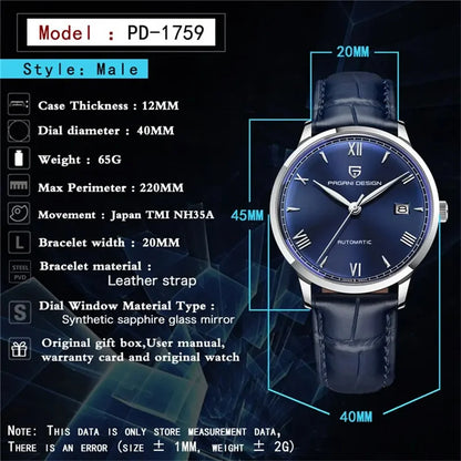 PAGANI DESIGN 40MM Pilot Men Mechanical Watch Luxury Sapphire Glass Automatic Watch 100M Waterproof NH35 Wristwatch For Men