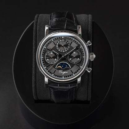Sugess Men Watch ST1908 Swanneck Movement Mechanical Chronograph Wristwatch Genuine Moonphase Calendar Vintage Leather NEW 2023