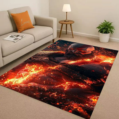 Game God of War Kratos Cartoon Gamer Living Room Non-Slip Area Rug Soft Carpet for Bedroom Playroom Sofa,Easy Clean Home Doormat