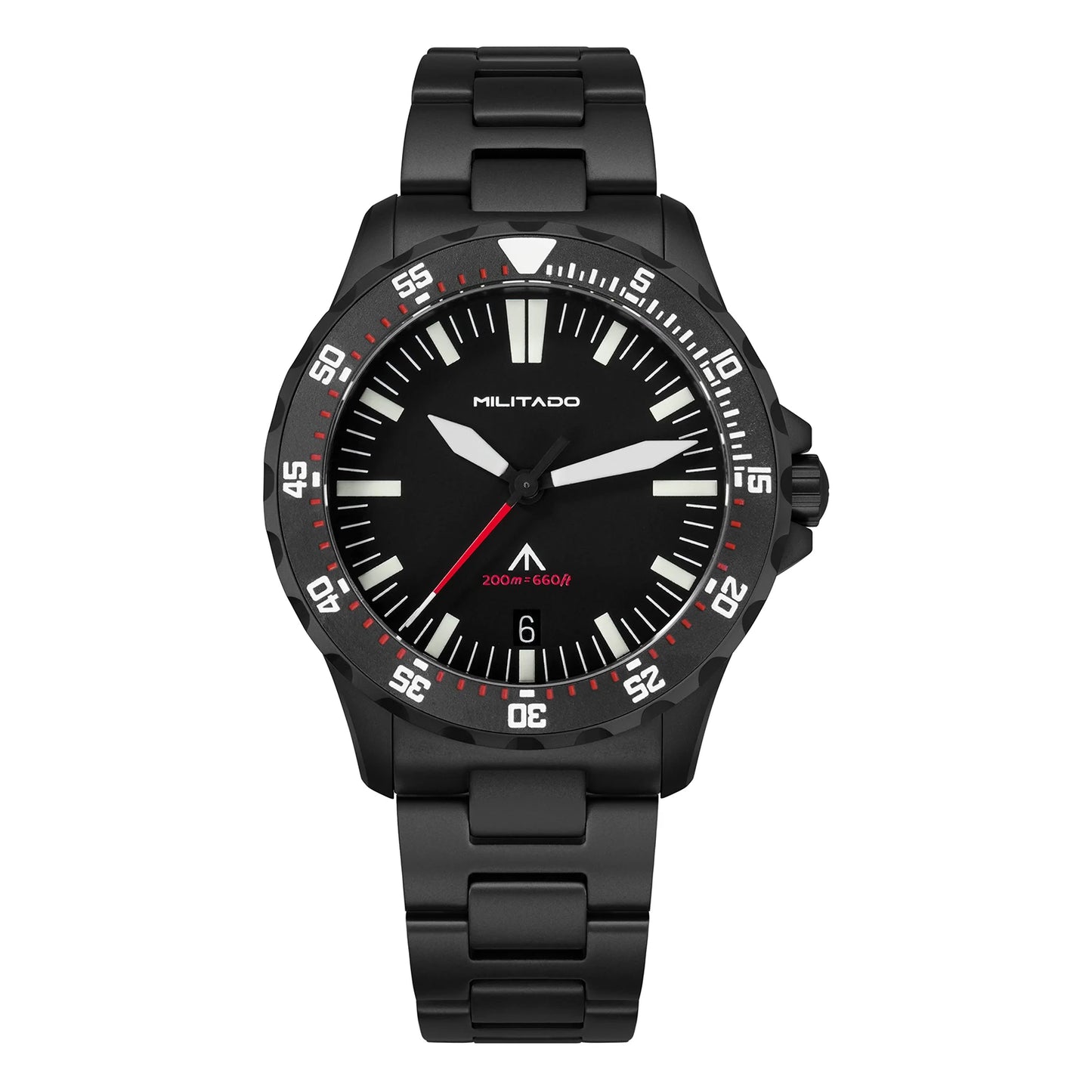 Militado ML16 39mm Quartz Dive Watch Sapphire Crystal 200M Water Resistant Ceramic Bezel BGW9 Lume Screw Down Crown
