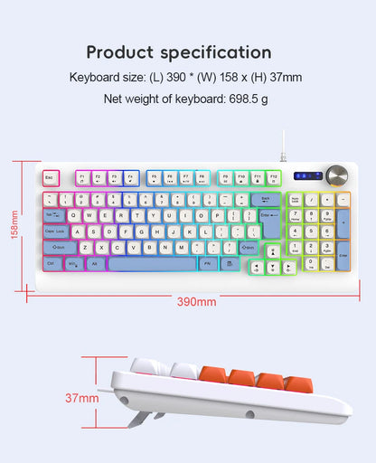93 Keys Wired RGB Gaming Keyboard Two Tone PBT Ball Keycaps Mechanical Feeling Portable Keyboard for Laptop Office Gamer Typing