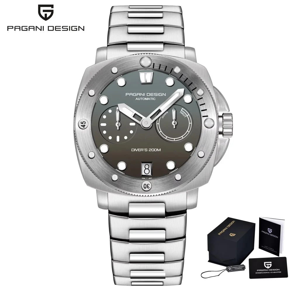 PAGANI DESIGN Men Mechanical Watch Luxury Sapphire Glass Luminous Automatic Watch 200M Waterproof Stainless Steel Watch For Men