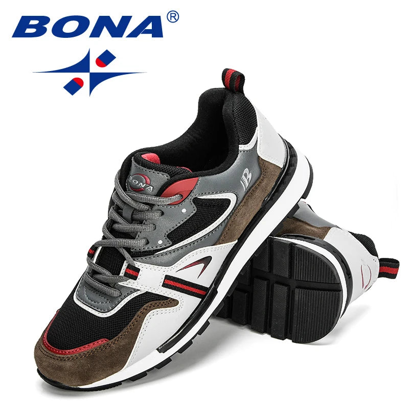 BONA Novos Designers Sapatilhas Desportivas em Couro Action para Homem Sapatilhas de Corrida para Homem Calçado de Ténis Masculino Calçado de Caminhada Fitness Moderno