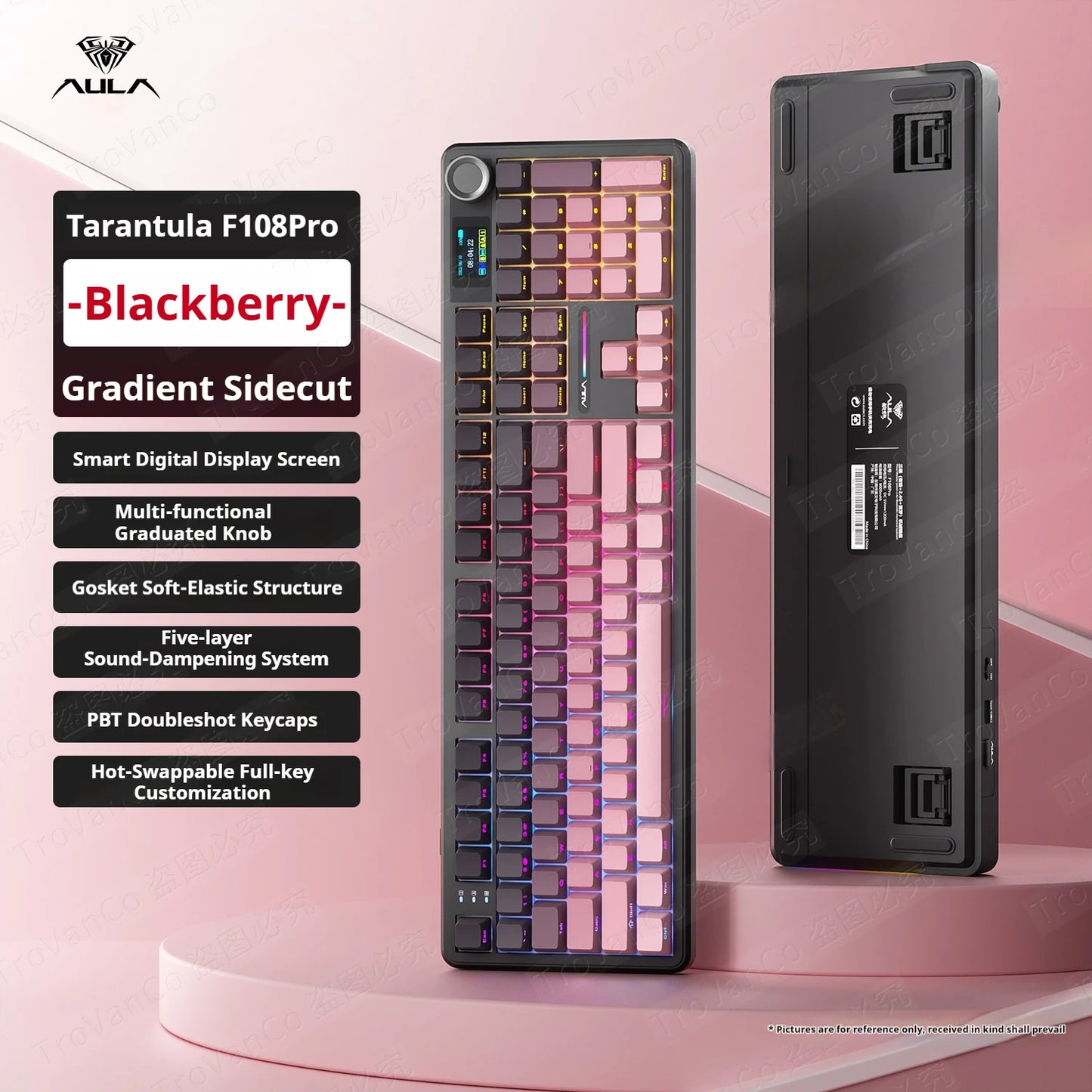 Teclado mecânico AULA F108 PRO personalizado, layout 100%, retroiluminação RGB, Bluetooth sem fios, switch HiFi, teclado gaming