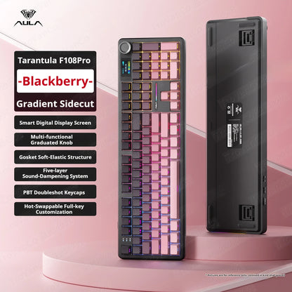 Teclado mecânico AULA F108 PRO personalizado, layout 100%, retroiluminação RGB, Bluetooth sem fios, switch HiFi, teclado gaming