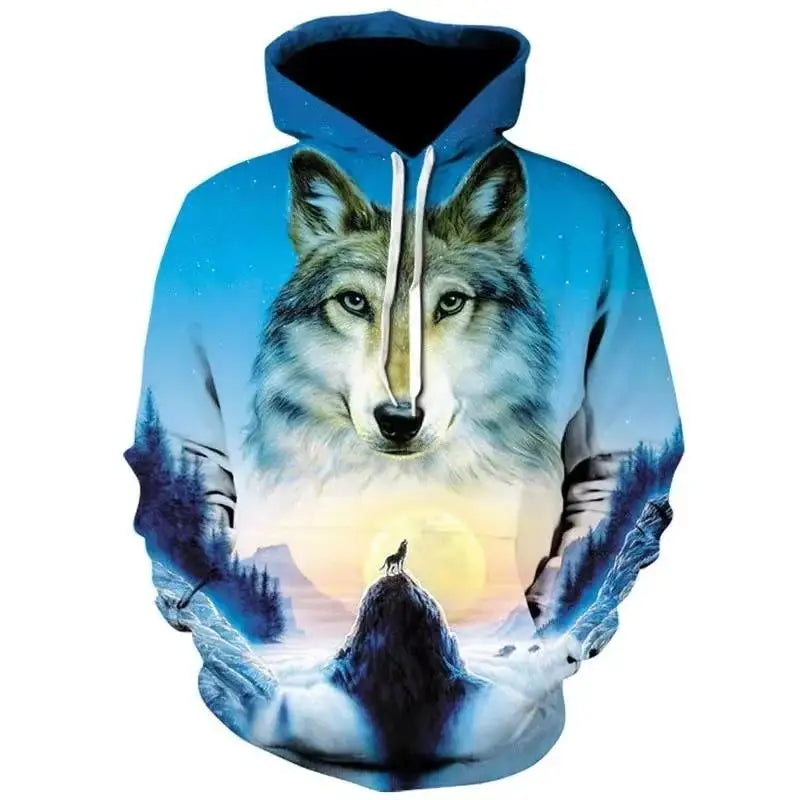 Felpa con cappuccio da uomo Lover Wolf, novità moda autunno 2023, motivo 3D, vestibilità morbida, stile streetwear divertente di marca
