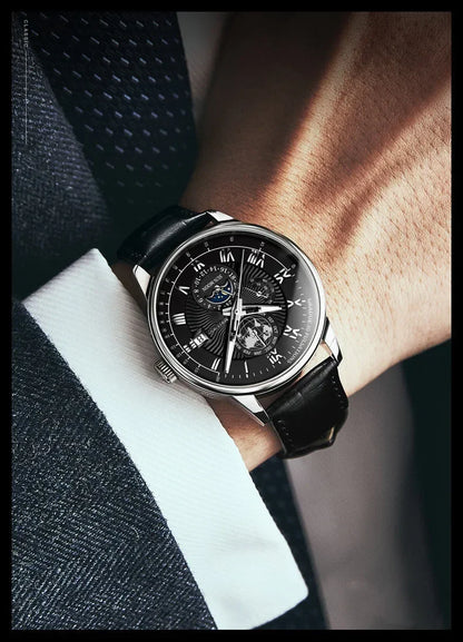 Men’s Luxury Sport Quartz Watch -  Waterproof Luminous Dial, Leather Strap & Date Display