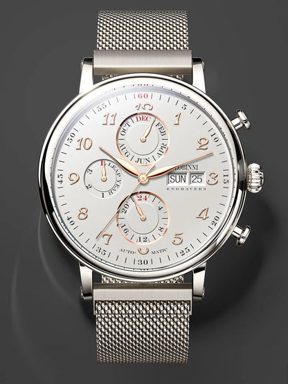 Reloj de lujo suizo LOBINNI para hombre, mecánico automático con calendario perpetuo, cristal de zafiro y multifunción L13019-8