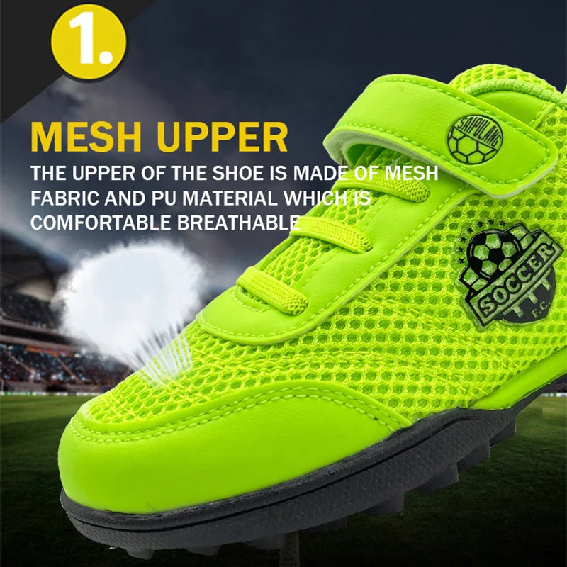 Zapatillas de fútbol infantiles para niño y niña, cierre de velcro, botas de fútbol sin tacos, calzado para principiantes de lacrosse, críquet y béisbol