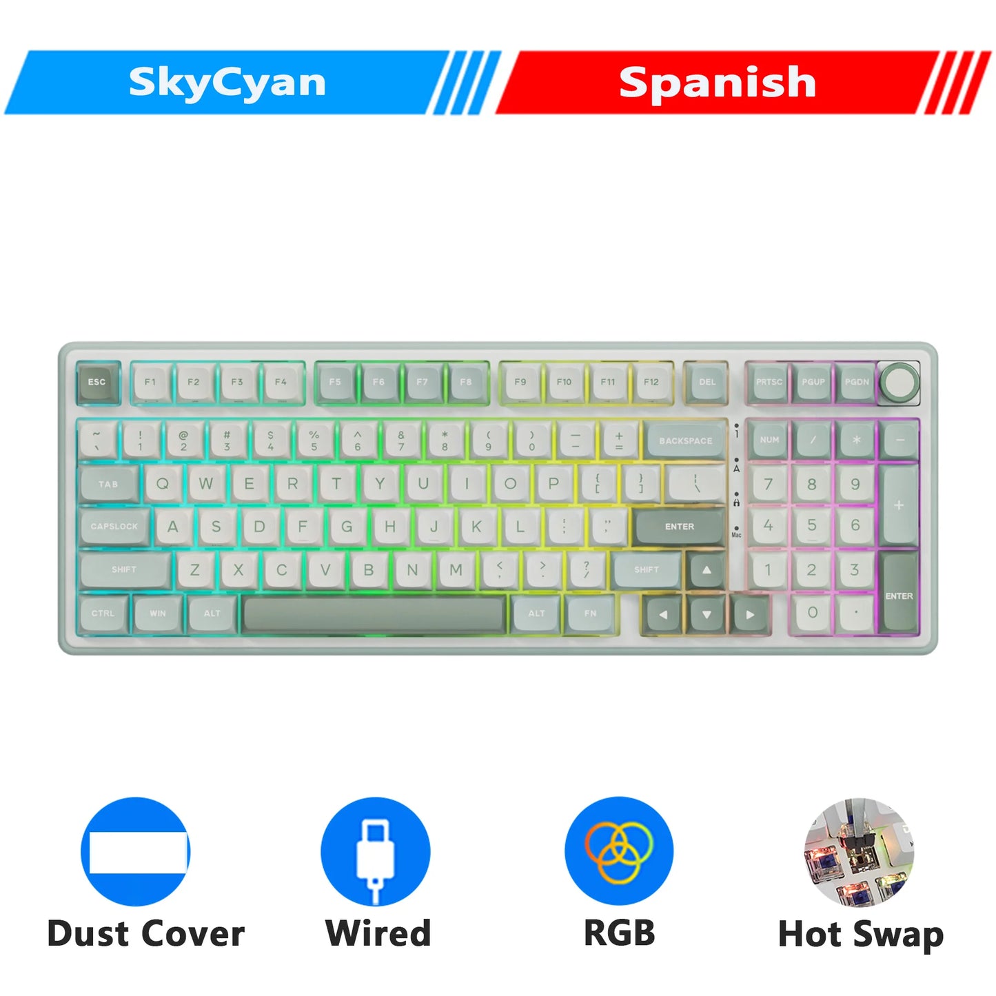 Teclado mecánico con cable RK ROYAL KLUDGE R98Pro Gasket, 98 teclas, RGB, hot-swappable, botón desmontable para gamers, keycaps PBT